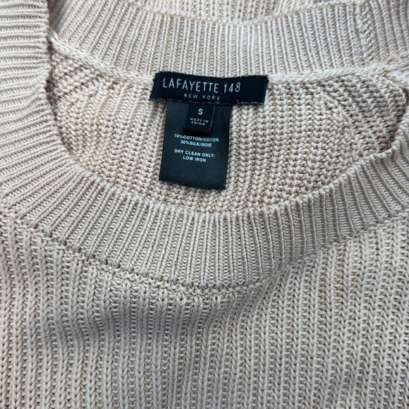 Lafayette 148 Cream Ribbed Cotton-Silk Blend Knit Crewneck Vented Sweater sz S - Picture 14 of 15